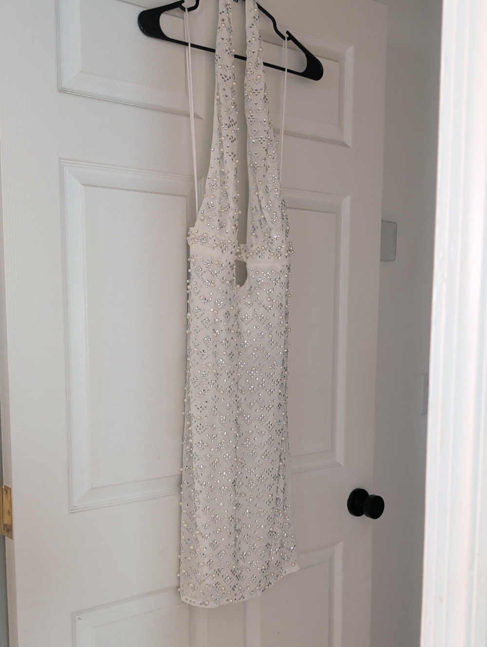 Embellished Ivory Halter Dress with Sparkling Accents